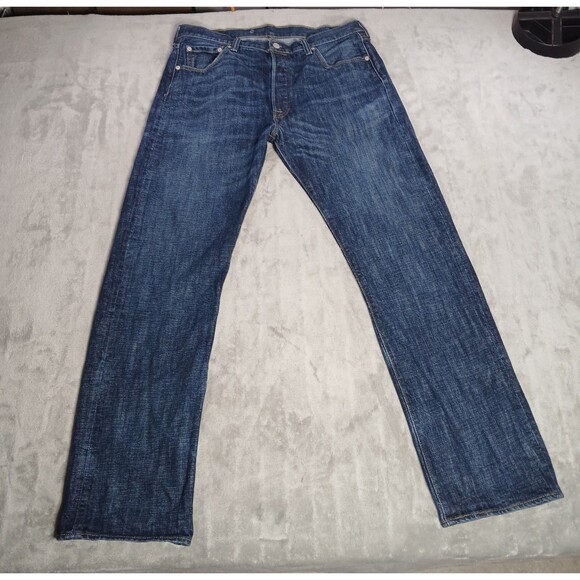 Levi's 501 Jeans Mens 36x34 Blue Button Fly Medium Wash Straight Classic Western - Picture 1 of 8